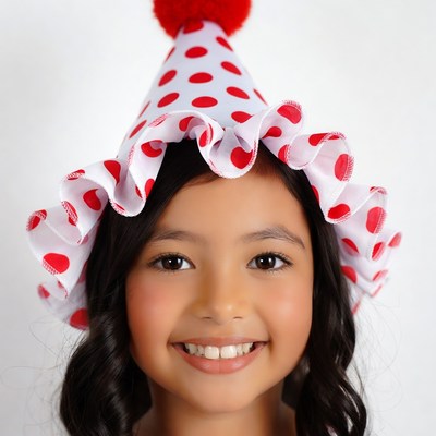 Asian girl wearing polka dot party hat