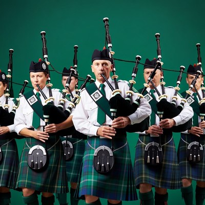 Bagpipers in Green Kilts Playing