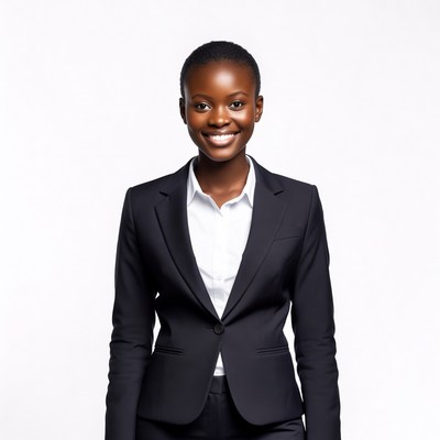 Smiling African-American woman in black suit