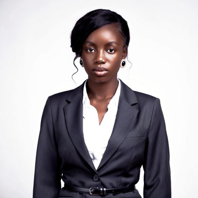 African woman in black suit