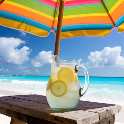 Lemonade Pitcher Under Beach Umbrella