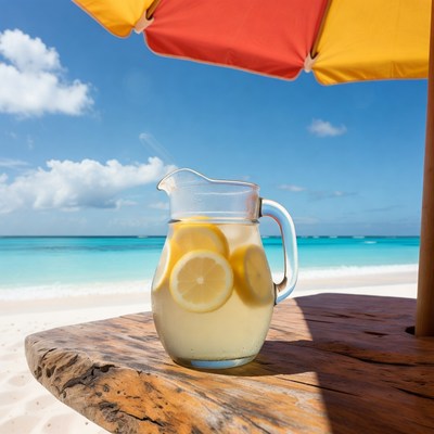Lemonade Pitcher Under Beach Umbrella