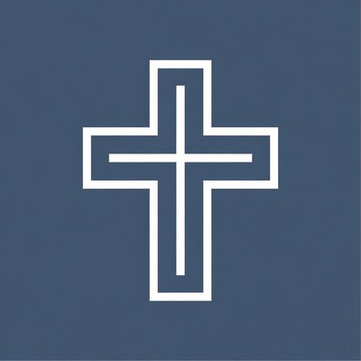 White Outline Cross on Navy Background