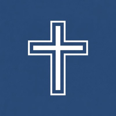 White Cross on Blue Background