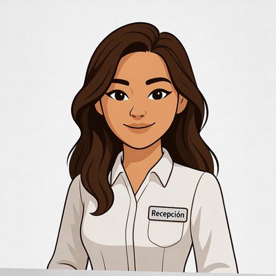 Cartoon Asian receptionist woman