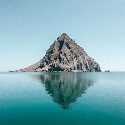 Rocky Island Reflecting in Calm Lake