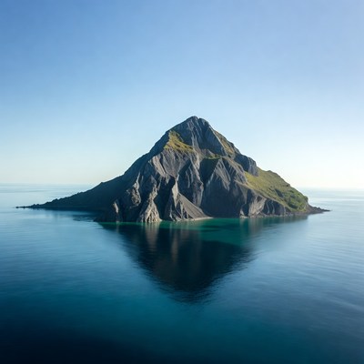 Isolated Rocky Island in Clear Blue Ocean