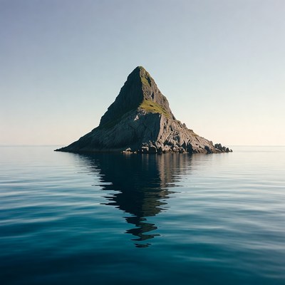 Rocky Island in Calm Blue Ocean