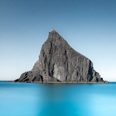 Towering Rock Island in Blue Ocean