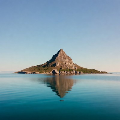 Rocky Island Peak in Calm Blue Water