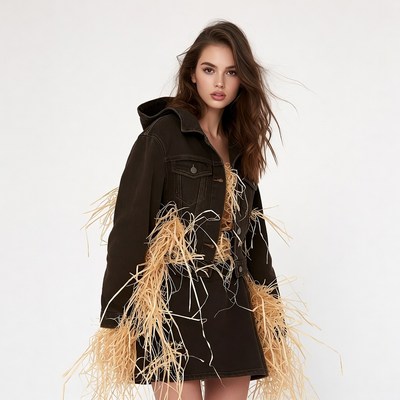 Woman in fringed denim jacket