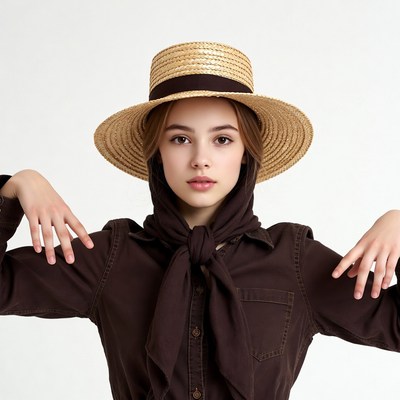 Girl in straw hat and scarf