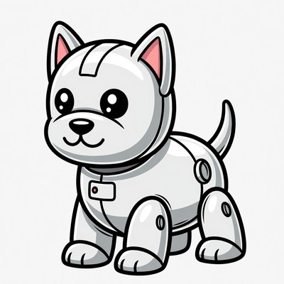 Cute white robot puppy illustration
