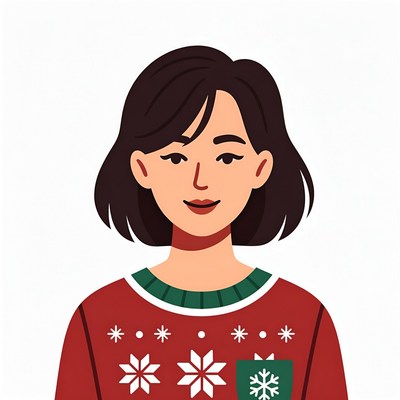 Asian woman in red Christmas sweater