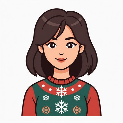 Asian woman in Christmas sweater