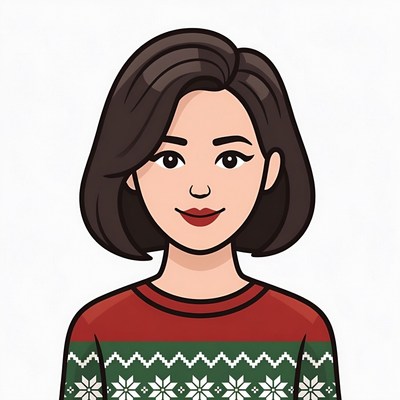 Asian woman in Christmas sweater