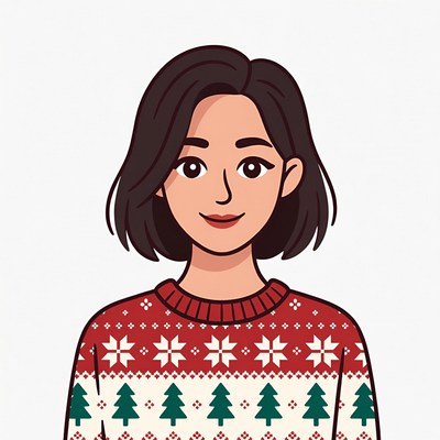 Asian woman in Christmas sweater