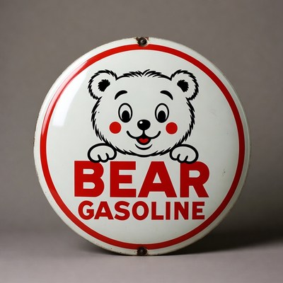 Vintage Bear Gasoline Porcelain Sign