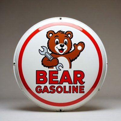 Bear Gasoline Cartoon Logo with Wrench