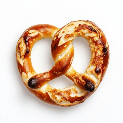 Fresh golden pretzel on white background