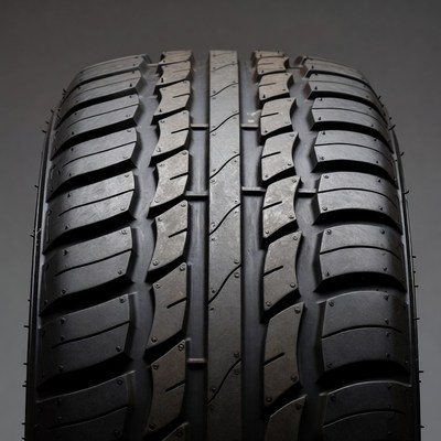 Black Car Tire on Gray Background