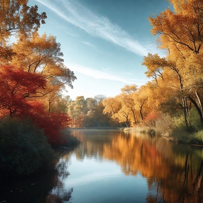 Autumn Trees Reflecting in Calm River