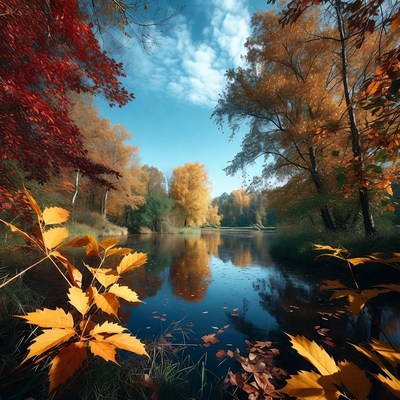 Autumn Trees Reflecting in Lake