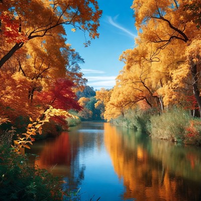 Autumn Trees Lining River