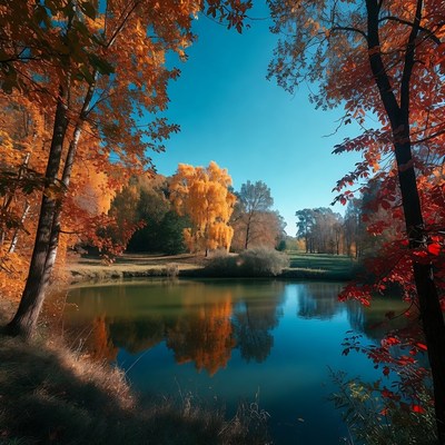 Autumn Trees Framing Reflective Lake