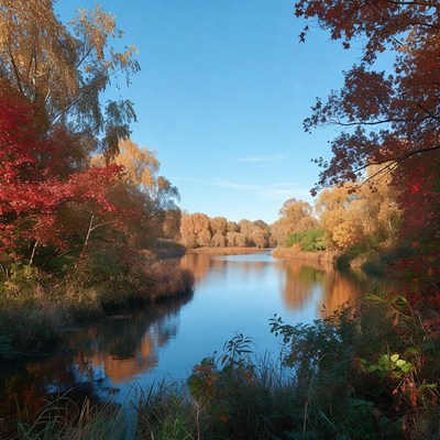 Autumn River with Colorful Trees