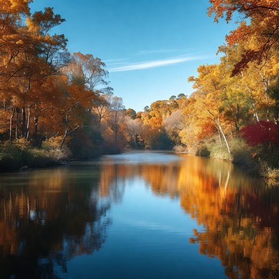 Autumn River with Golden Tree Reflections