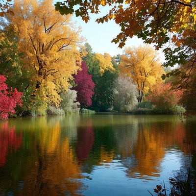 Autumn Trees Reflecting in Lake