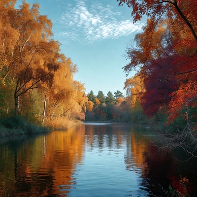 Autumn Trees Reflecting in Calm Lake