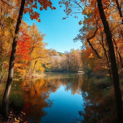 Autumn Trees Framing Reflective Lake