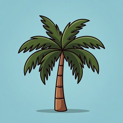 Cartoon Palm Tree on Blue Background