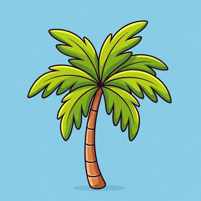 Cartoon Palm Tree on Blue Background