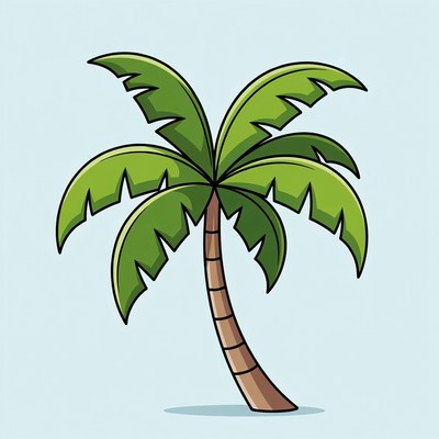 Cartoon Palm Tree on Blue Background