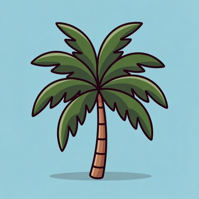 Cartoon Palm Tree on Blue Background
