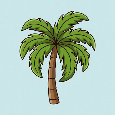 Cartoon Palm Tree on Blue Background