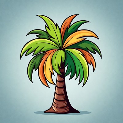 Colorful Cartoon Palm Tree