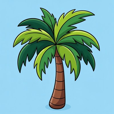Cartoon Palm Tree on Blue Background