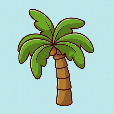 Cartoon Palm Tree on Blue Background