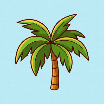 Cartoon Palm Tree on Blue Background