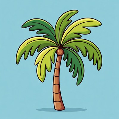 Cartoon Palm Tree on Blue Background