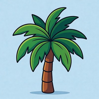 Cartoon Palm Tree on Blue Background