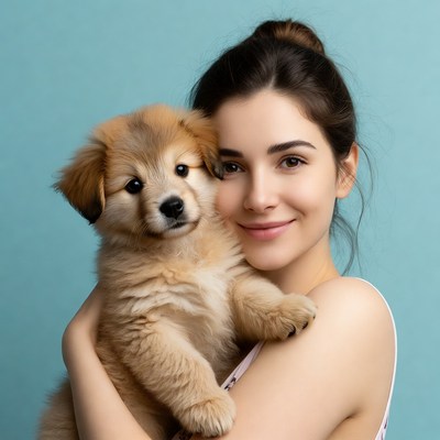 Woman holding cute puppy