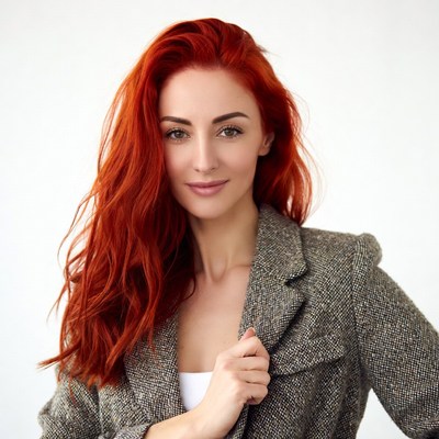 Woman with long red hair in blazer