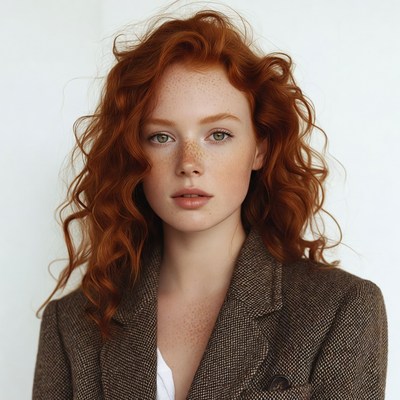 Redhead woman with freckles in blazer