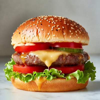 Juicy Cheeseburger with Lettuce and Tomato