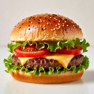 Classic Beef Burger with Lettuce and Cheese